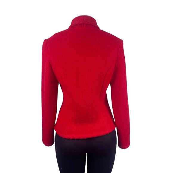 Talbots Womens Red Wool Blazer Textured Design Silver Buttons Size 4 - Picture 4 of 8